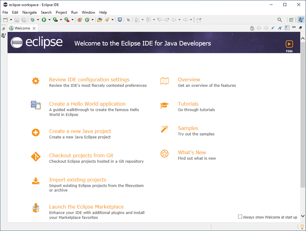 starting guide eclipse welcome